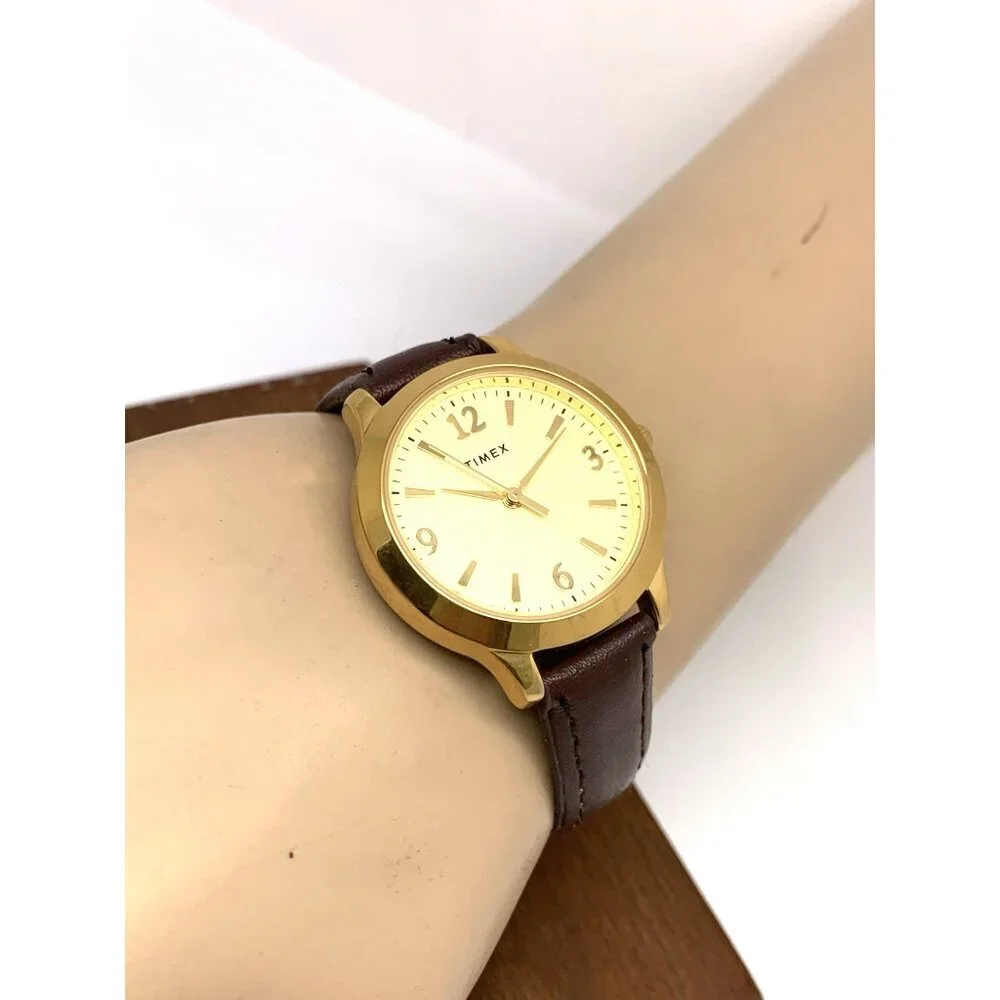 Timex Women's Watch TW2V36000 Quartz Gold Brown Leather Band 32mm